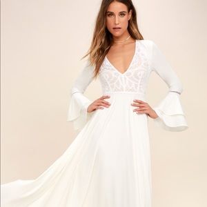 Lulu’s Enchanted Evening White Lace Maxi Dress